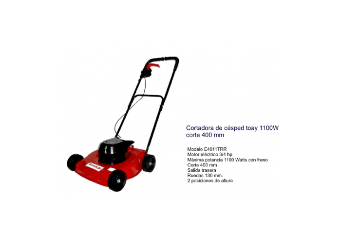 Cortadora cesped elect toay 3/4 hp 1100w c/bolsa