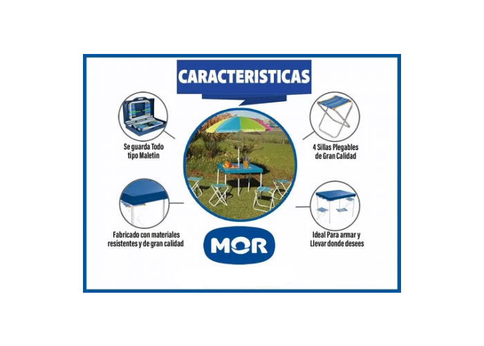 Mesa camping plegable c/cuatro banquitos mor